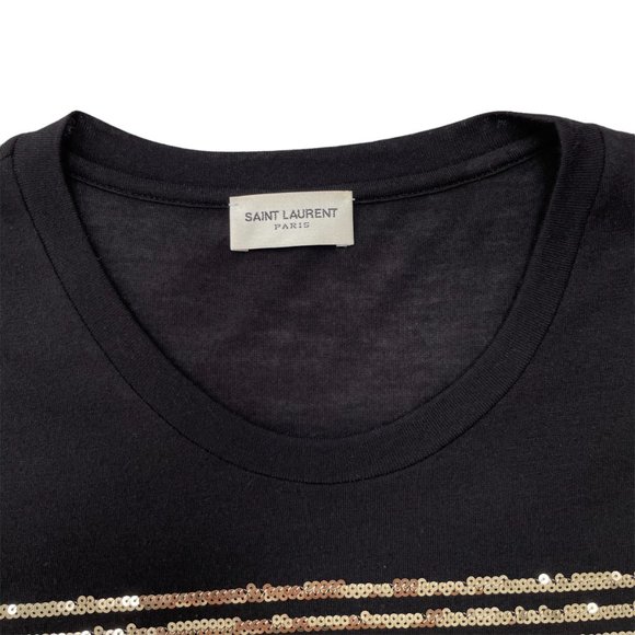 Saint Laurent Viscose/Polyester Sequin Striped T-shirt - Black Gold | Large - Picture 3 of 12
